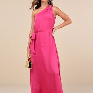 Lulu's Vibrant Pink One-Shoulder Dress